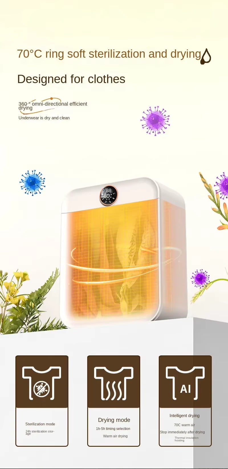 Hotselling Smart UV Mini Electric Clothes Dryer Compact Portable for Baby and Women for Home Hotel and Outdoor Use Automatic